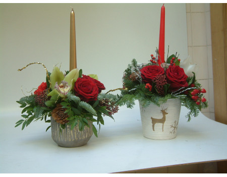 Christmas Pot arrangement with candle
